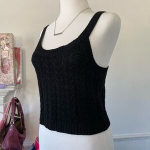 Biāshe - Black Cable Knit Cropped Tank Top